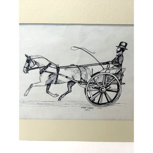 Diana Lauer Man With Horse and Buggy Sketch 1982